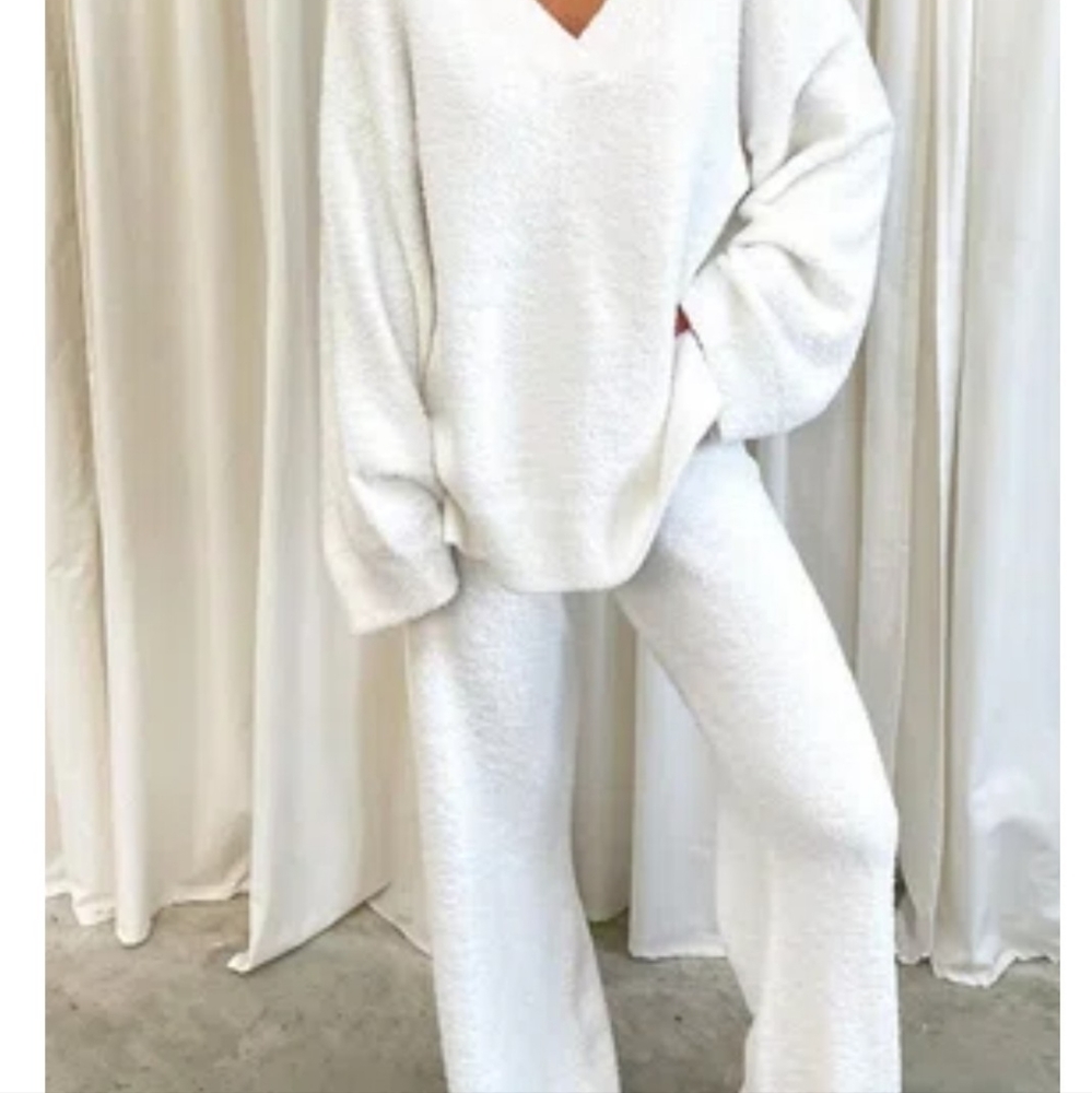 White V Neck Casual 2 piece set